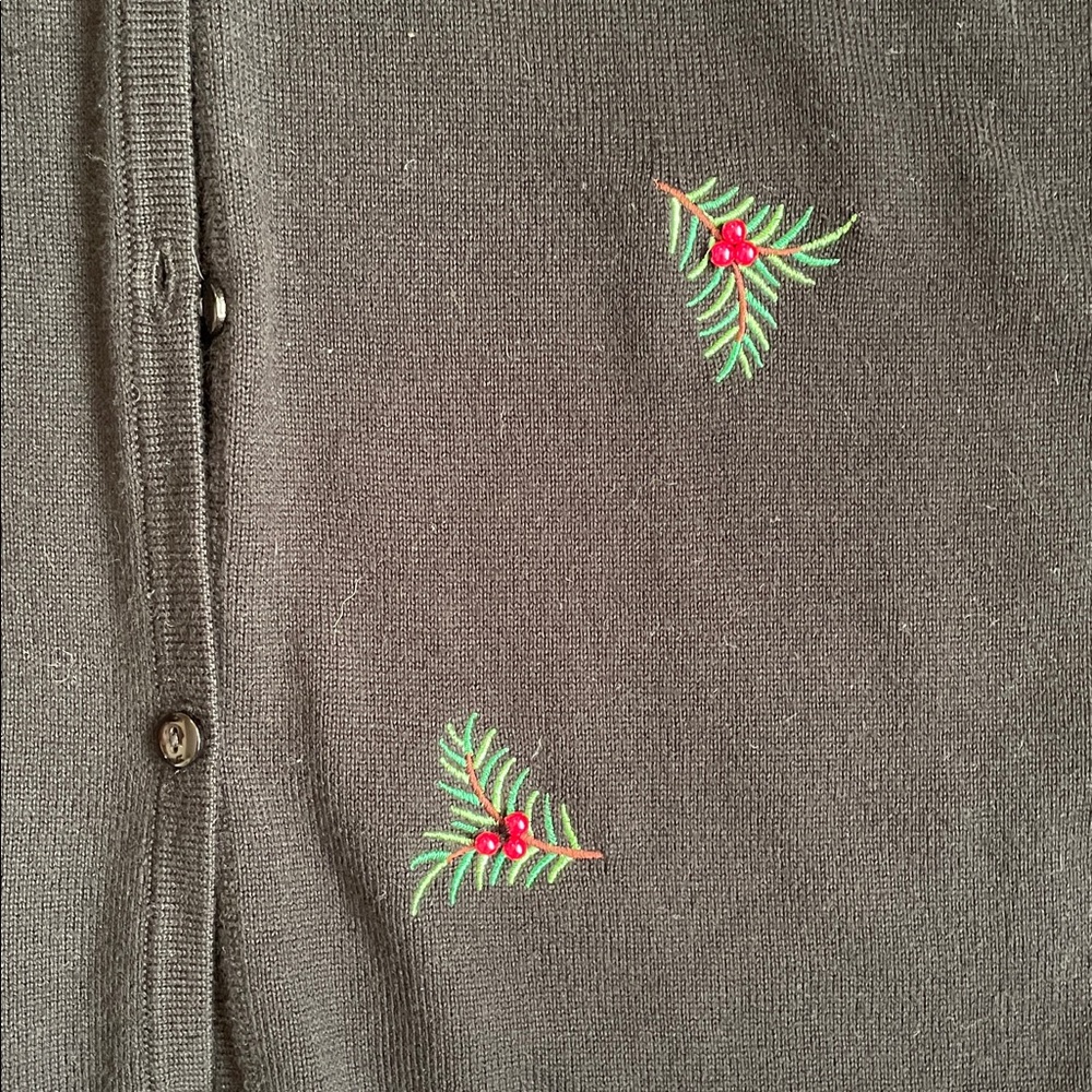 Croft & Barrow Black Jersey Knit Cardigan XL Red Velvet Embroidered Cardinals - Picture 3 of 11